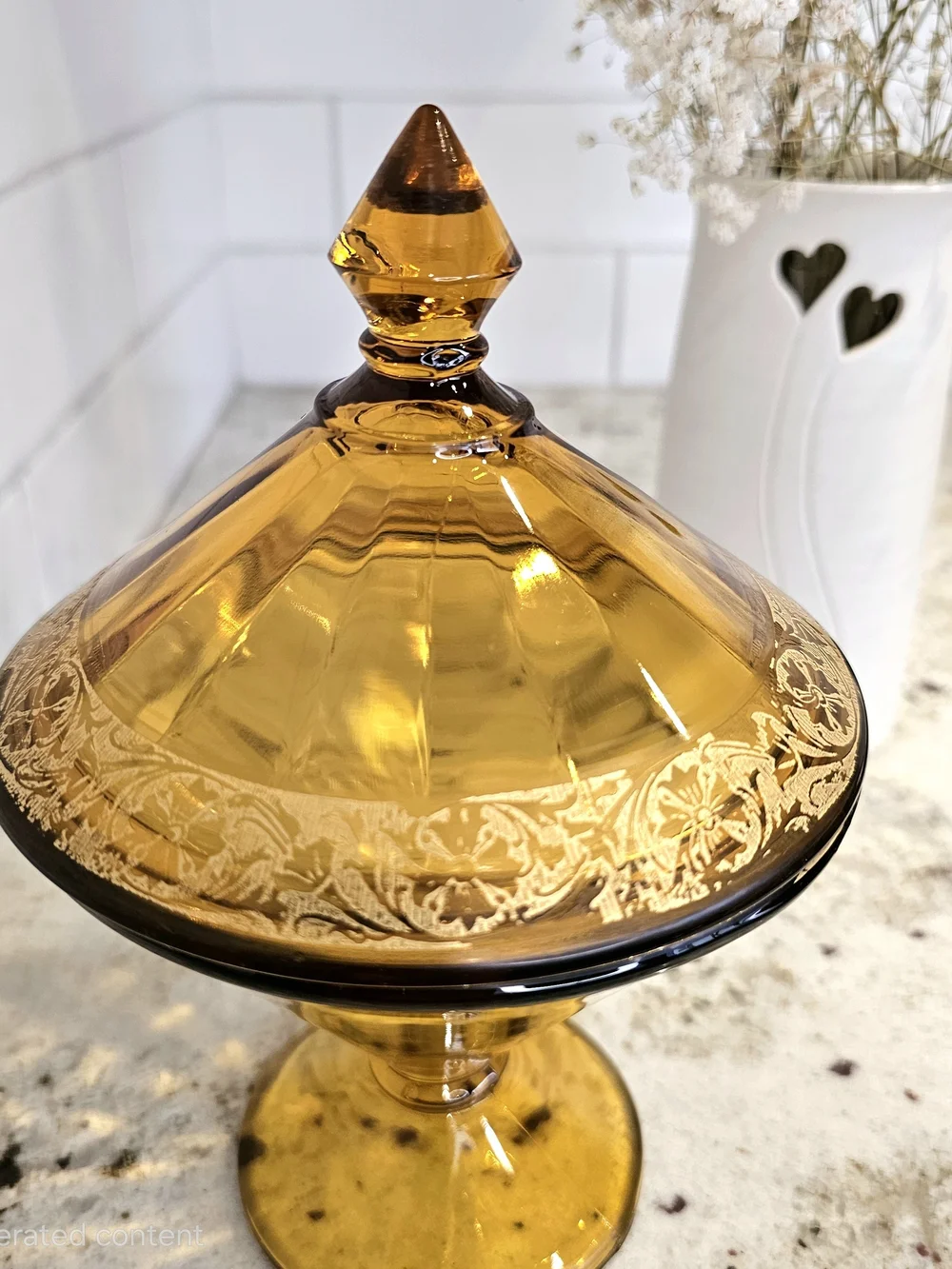 Westmoreland Amber Glass Compote Covered Candy Dish Home Accent Art Deco Vanity